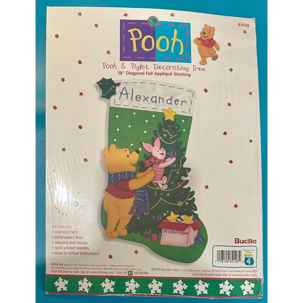 Bucilla Disney Pooh & Piglet Decorating Tree Felt Stocking Kit 84148 1999 Sealed